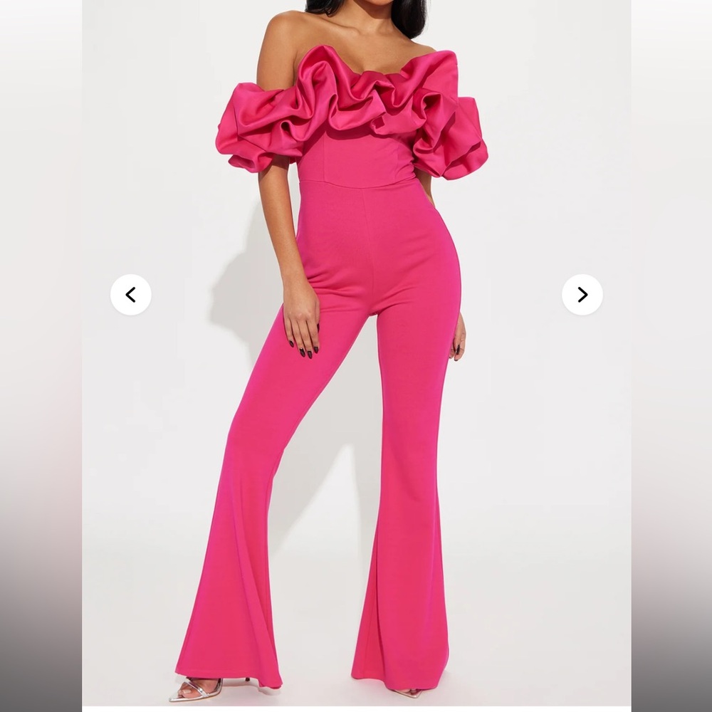 Fashion Nova Vibrant Pink Flare Jumpsuit